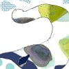 Close-up of blue happy elephant print on Ozscape Designs kids bath mat.