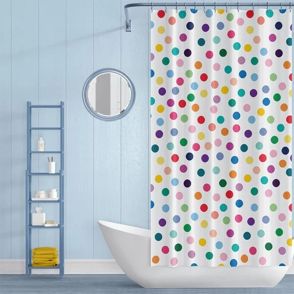 Modern Colorful Fun Kids Shower Curtain Contemporary Childrens Bathroom  Decor Set. Unique Polka Dot Bubble Bath Tub Curtain, Bath Mat, Towel 