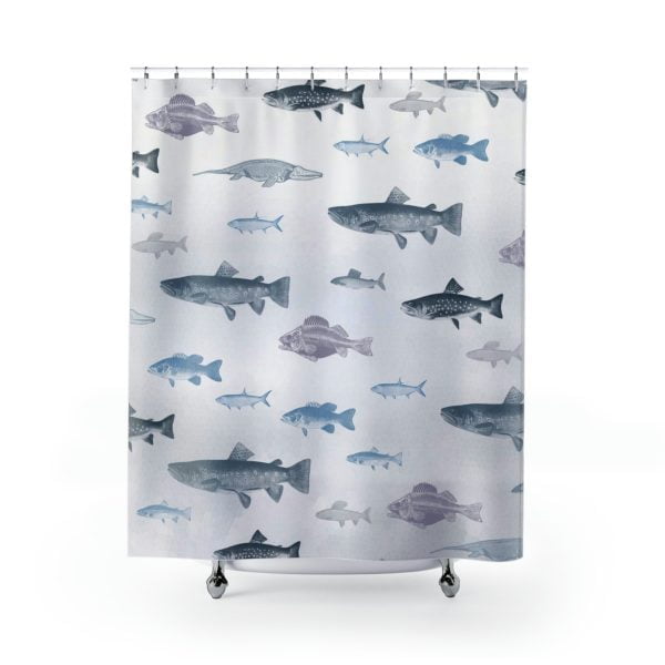 Beach inspired Blue Fish shower curtain