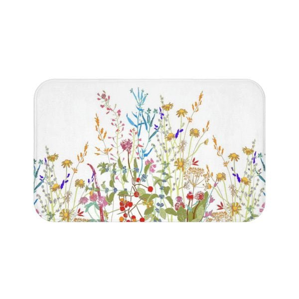 White Bath Mat with Multi-Colored Wildflowers