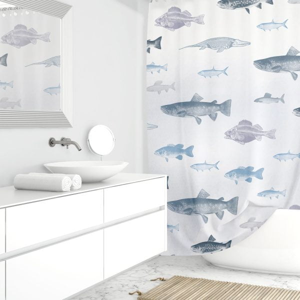Premium Fish Shower Curtain For Coastal Bathroom Decor