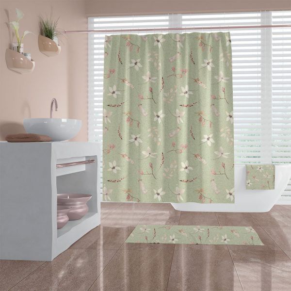 Green Boho Floral Shower Curtain