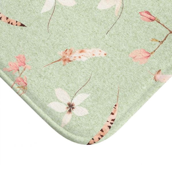 Elevate your bathroom with Green Floral Boho Bath Mat