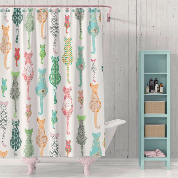 Designer Shower Curtain with Pastel Cats
