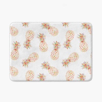 tropical pineapples bath mat - white, pink and orange