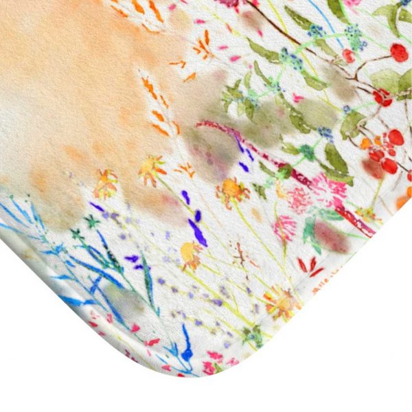 Close-Up of the Watercolor Floral Bath Mat Design
