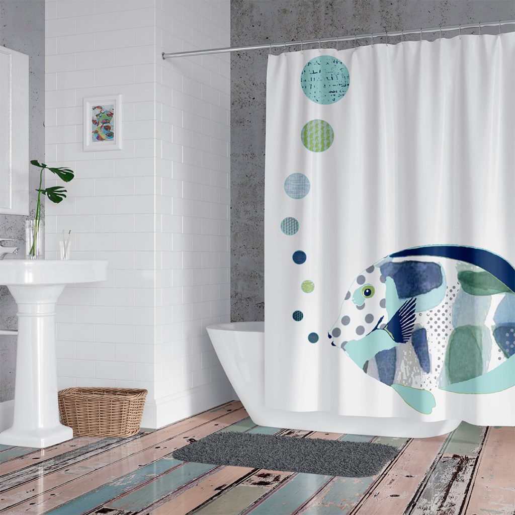 Kids' Fun Big Blue Fish Shower Curtain: Vibrant Bathroom Decor