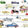 Playful and colorful Handrawn Crazy Cars Kids Shower Curtain Artwork