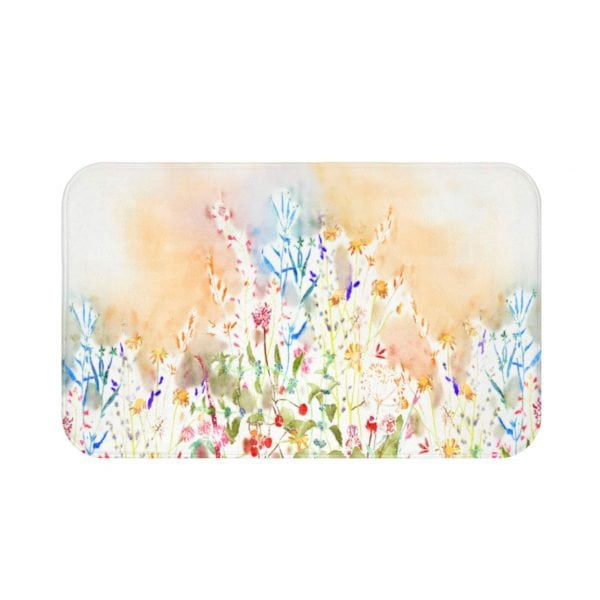 Floral Wildflowers in Watercolor on a Bath Mat