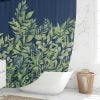 Tropical Navy and Green Shower curtain with green leaves printed fabric