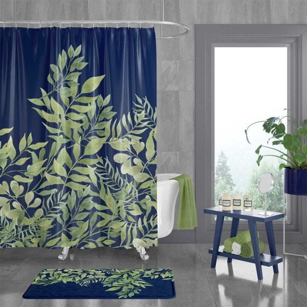 Stunning watercolor leaves shower curtain for modern bathroom