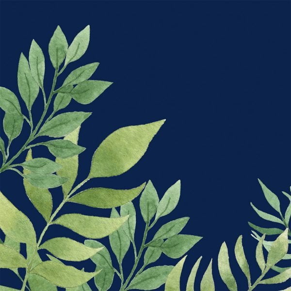 Navy Blue Shower Curtain with Leafy Green Leaves