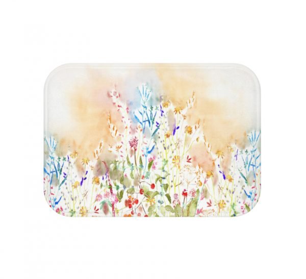 Bath Mat with a Watercolor Wildflowers Print
