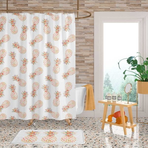 Eye-catching Pineapple Shower Curtain with Water-Repellent Fabric - Perfect for Your Bathroom