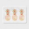 Non slip, absorbant, quick dry, washable white bath mat with tropical pineapple print