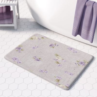 Gray and Lavender bathroom rug with Blurred rose floral print