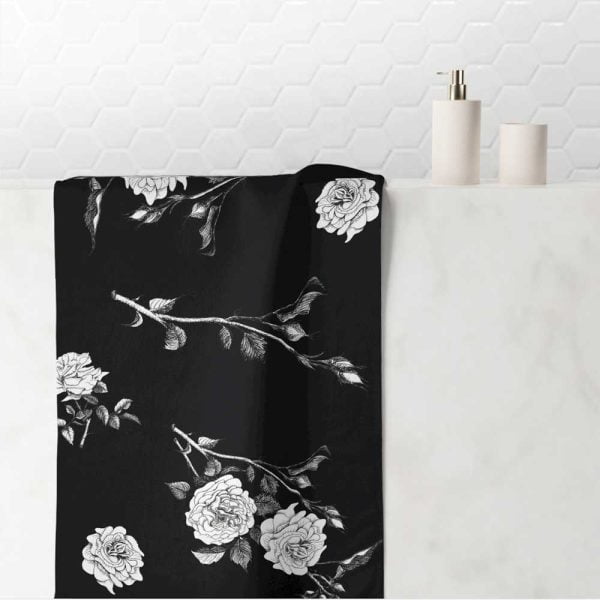 Black and white floral hand towel