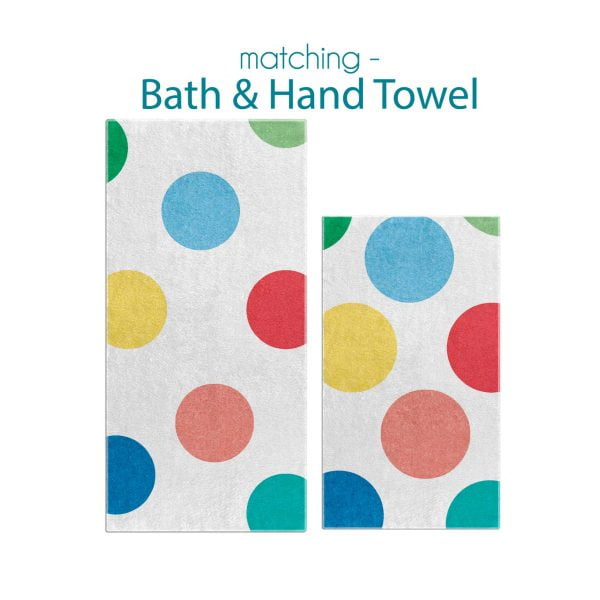 Complete Colorful Polka Dot Pattern Bath and Hand Towel Set for Kids by Ozscape Designs