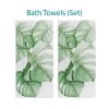 Complete Set: White Towels with Tropical Green Monstera Palm Leaves Design by Ozscape Designs