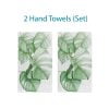 Coordinated Set: White Hand Towels with Tropical Green Monstera Palm Leaves Design by Ozscape Designs