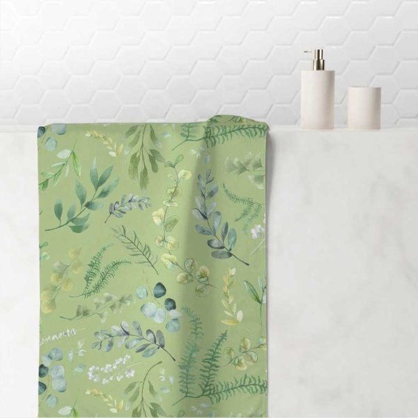 Stylish Leafy Green Watercolor Apple Green Floral Hand Towel by Ozscape Designs
