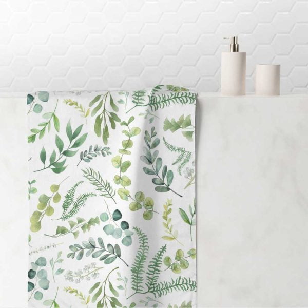 Stylish Leafy Green Watercolor Floral Hand Towel by Ozscape Designs