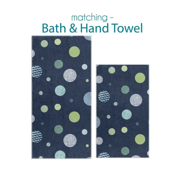 Complete Navy, Blue, and Green Textured Polka Dot Bath and Hand Towel Set for Kids by Ozscape Designs