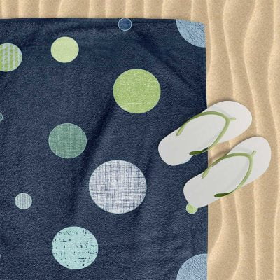 Vibrant Navy, Blue, and Green Textured Polka Dot Beach Towel for Kids by Ozscape Designs