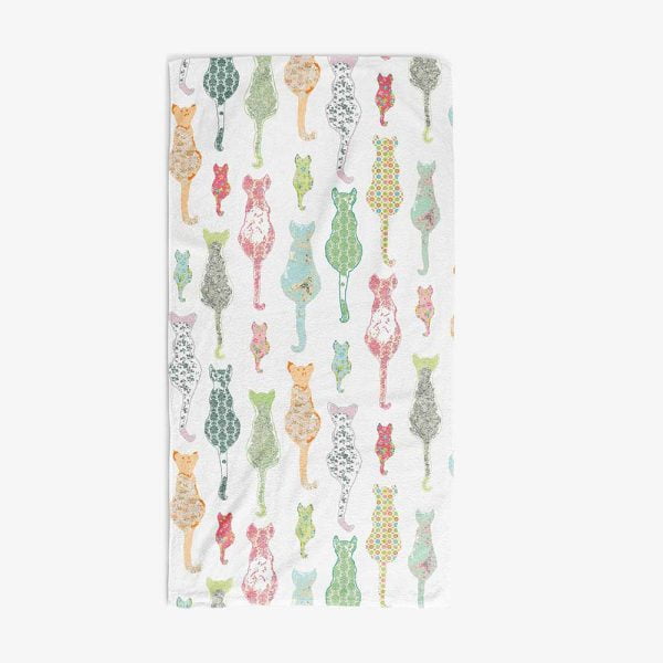 Floral Cats Printed Bath Towel by Ozscape Designs