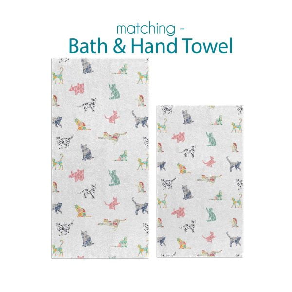 Floral Cats Printed Bath and Hand Towel Set by Ozscape Designs