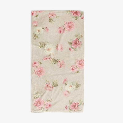 Beige Hand Towel With Shabby Chic Style Pink Blurred Rose Floral Pattern