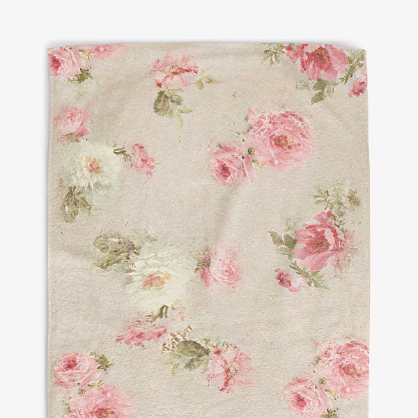 Shabby chic farmhouse floral beige towels with pink floral
