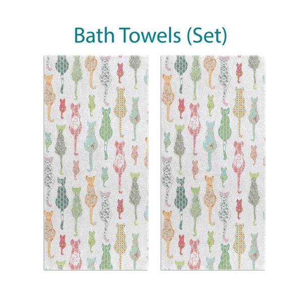 Floral Cats Printed Bath Towel Set by Ozscape Designs