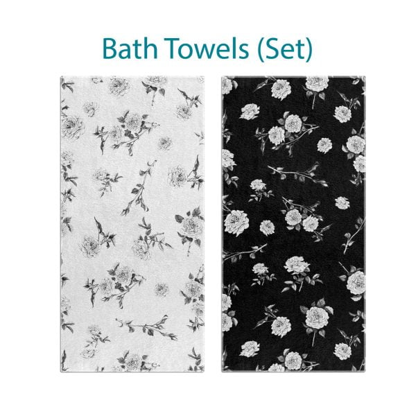 black and white floral bath towel set