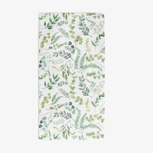 Elegant Leafy Green Watercolor Floral Bath Towel by Ozscape Designs