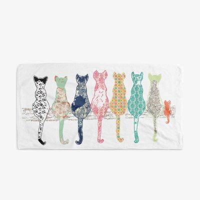 Luxurious Floral Cats Patterned Bath Towel by Ozscape Designs