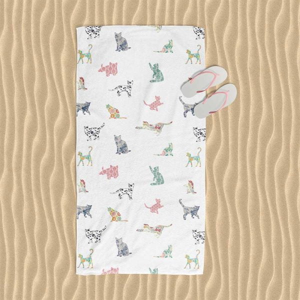 Floral Cats Printed Beach Towel by Ozscape Designs