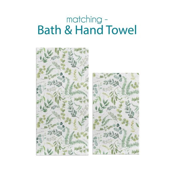 Complete Leafy Green Watercolor Floral Bath and Hand Towel Set by Ozscape Designs