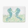Non-slip microfiber bath mat for kids' bathroom with blue and green seahorse pattern.