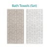 Coastal Fish Patterned Bath Towel Set in Beige and White.