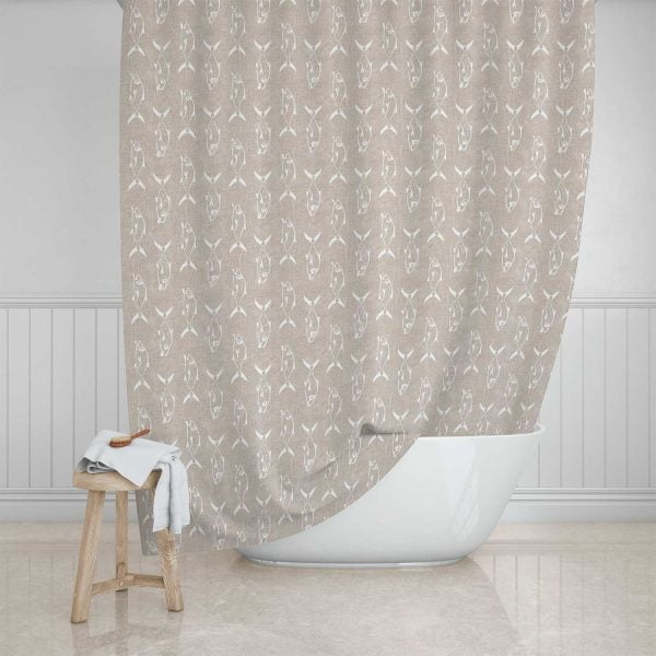 fish shower curtain for coastal beach bathroom