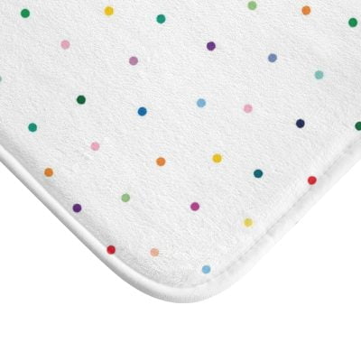 Non slip quick dry, memory foam microfiber bath mat with cute colorful polka dots for kids bathroom