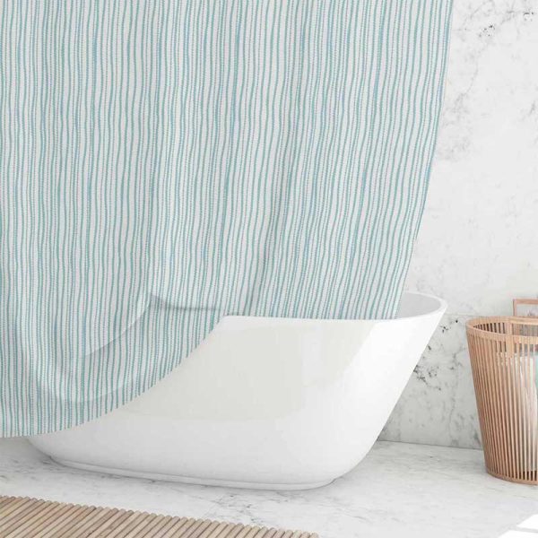 Beach Blue and White shower curtain with Stripes
