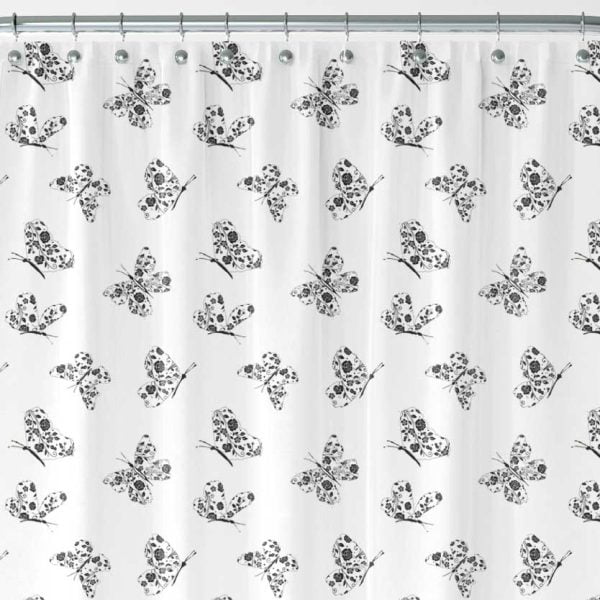 Black And White Butterfly Shower Curtain For Kids BAthroom