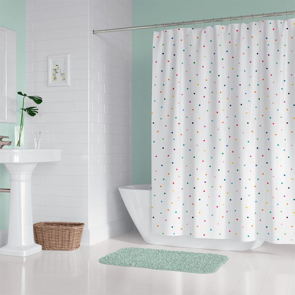 Extra Long Shower Curtain With Colorful Polka Dots For Toddler BAthroom Decor
