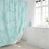 mold free washable fabric shower curtain in coral turquoise print
