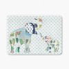 A white microfiber non slip bath mat for kids featuring a playful blue and green elephant print. Mold and mildew resistant, plush, soft, non-slip, machine washable, and quick drying.