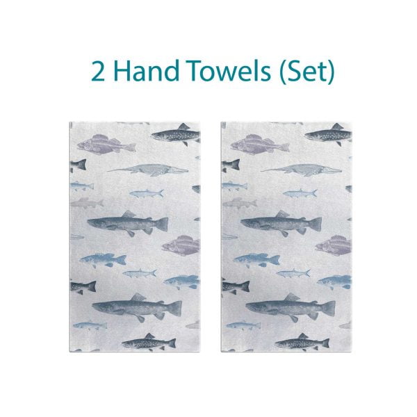 white and blue ocean fish hand towel set