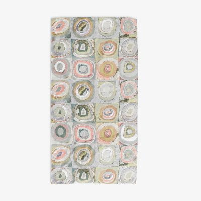 Gray and pink artistic abstract patterned bath towel.