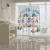 Fun abstract design made of colorful rainbows on a shower curtain for kids